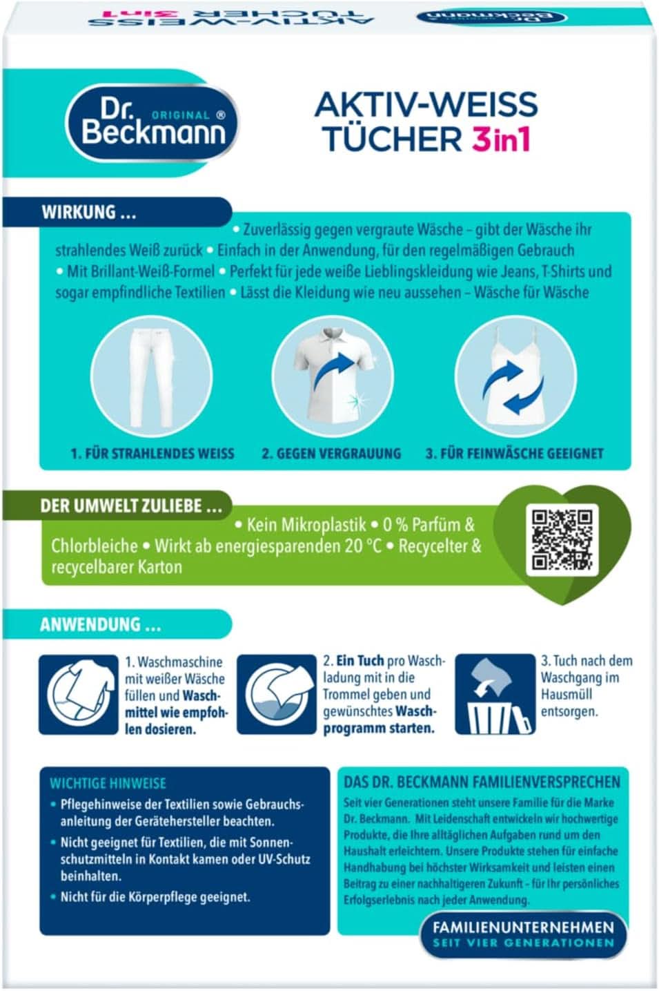 Dr. Beckmann Fest Wipes, Active-White, 15 Tücher Waschmittel Naty Shop