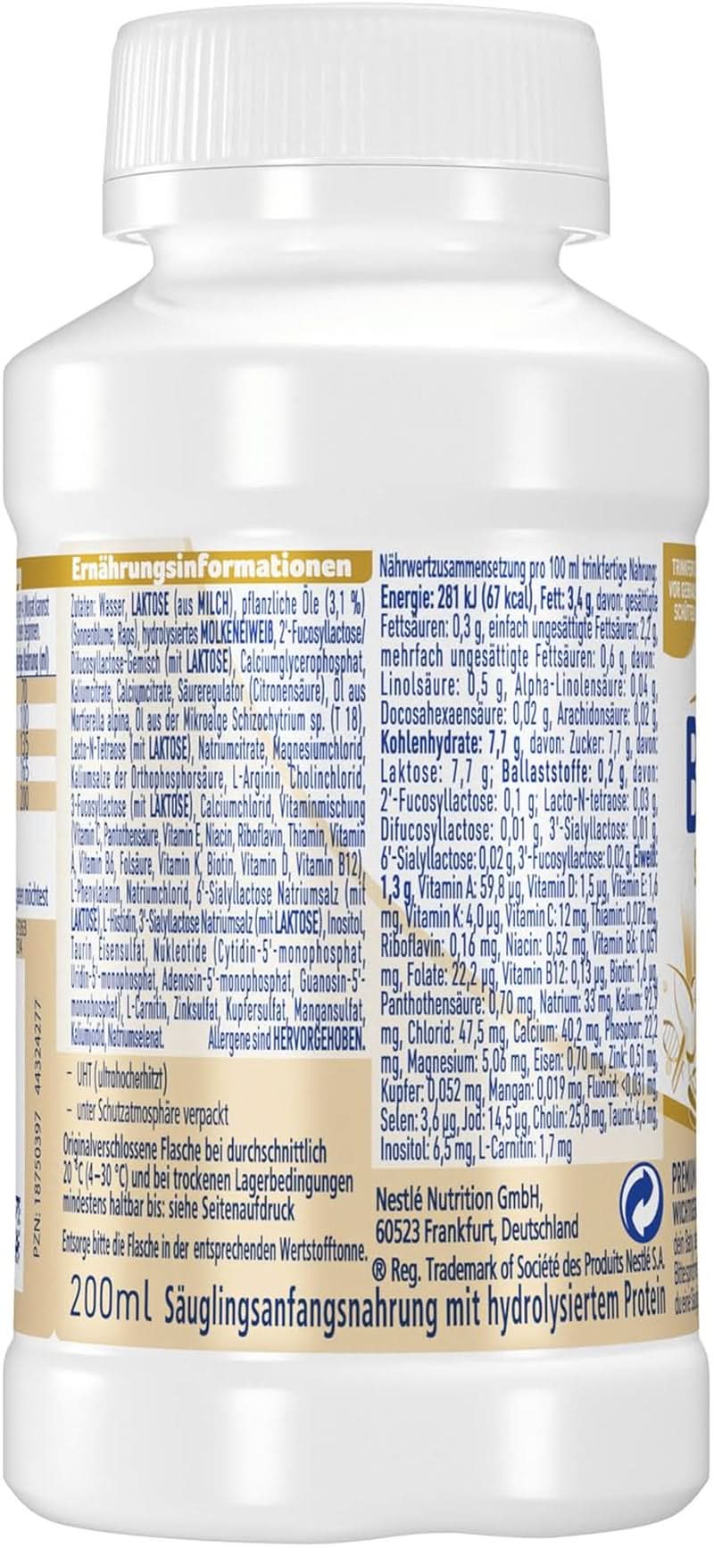 BEBA SUPREME PRE Lapte inițial gata de băut de la naștere, hrană pentru bebeluși cu DHA, doar lactoză, fără ulei de palmier, pachet de 8 (8 x 200 ml) Mama si Copilul Naty Shop