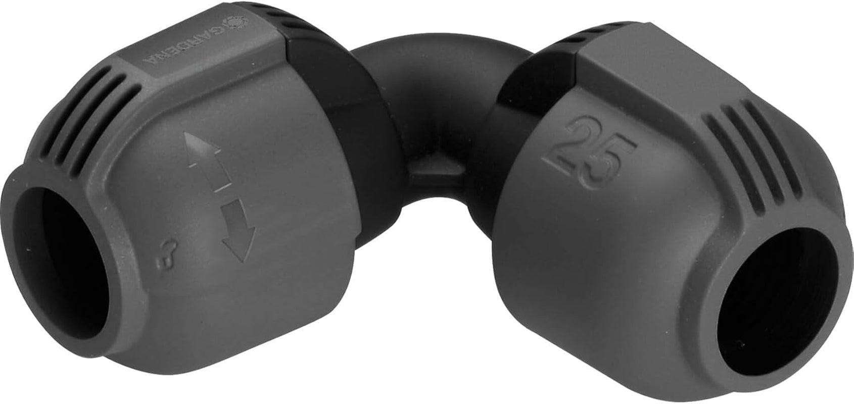 Sistem de irigații Gardena, piesă în L: Conector pentru schimbarea direcției conductei de alimentare, 25 mm, tehnologie de conectare Quick&Easy, compatibil cu conductele de alimentare Gardena de 25 mm, asamblare fără unelte (2773-20)