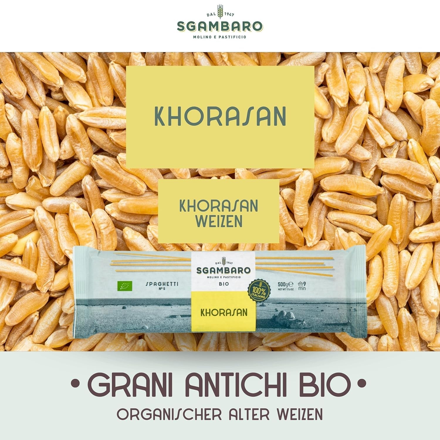 Paste spaghete organice nr. 5 - 500 g din grâu Khorasan – Grâu antic, bogat în proteine, cultivat 100% italian – Versatile în bucătărie și bogate în nutrienți