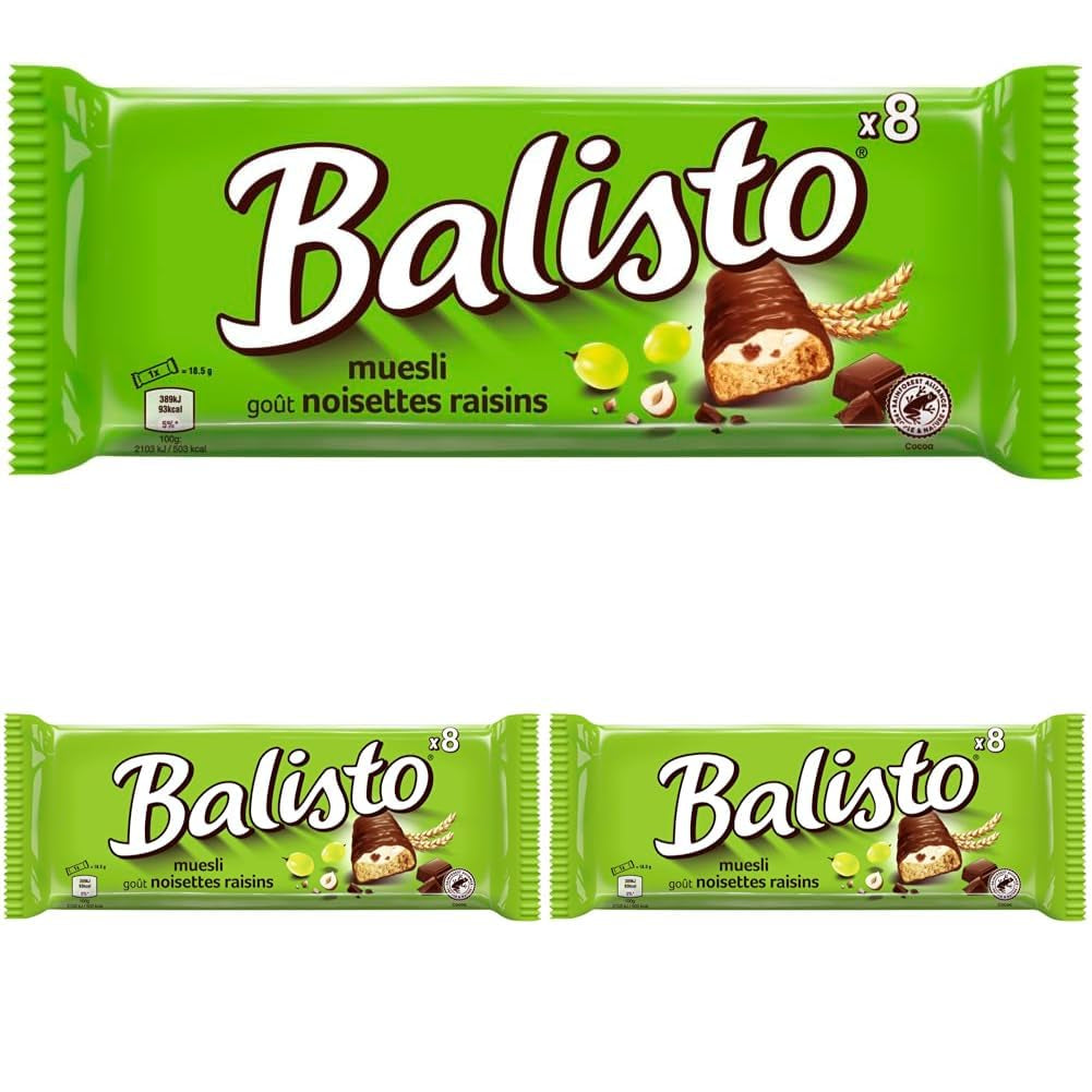 BALISTO® Pachet multiplu Muesli, Cereale și Struguri Uscați, 8x18.5g