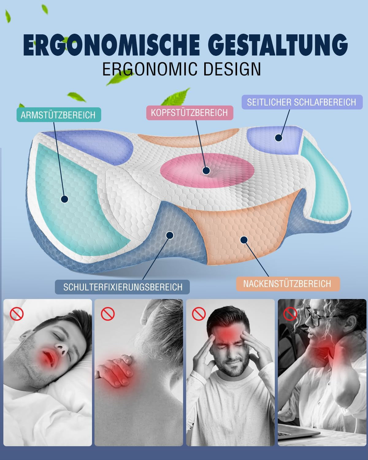 Pernă pentru gât, pernă ortopedică pentru dureri de gât din pernă cu spumă de memorie, pernă ergonomică pentru sprijin optim, pernă de sprijin pentru gât pentru spate lateral și suporturi abdominale Perne ortopedice cervicale Naty Shop