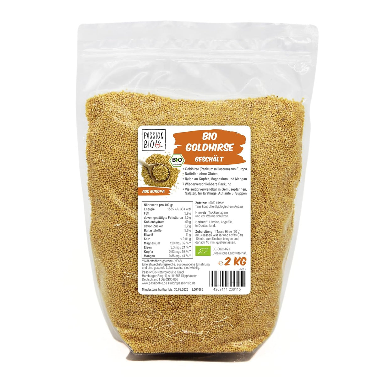PassionBio Bio-Goldhirse 2 KG – wiederverschließbare Verpackung