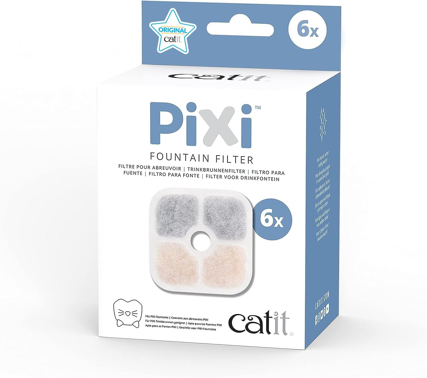 Catit 43722 Pixi Filtru de schimb, filtru pentru fântâna de băut Catit Pixi, pachet de 6, alb