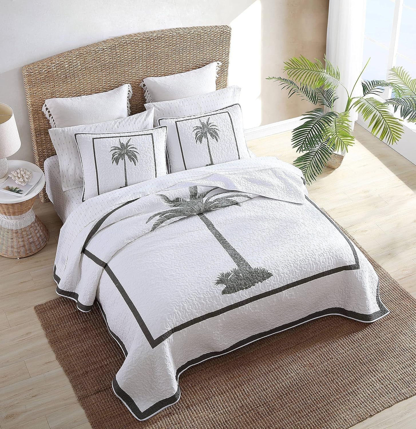 Tommy Bahama Palm Island-Kollektion | Bettdecke – 100 % Baumwolle, wendbar, weich und atmungsaktiv, vorgewaschen für zusätzliche Weichheit, Kingsize-Bett, grau. Bettdecken und Steppdecken von Naty Shop