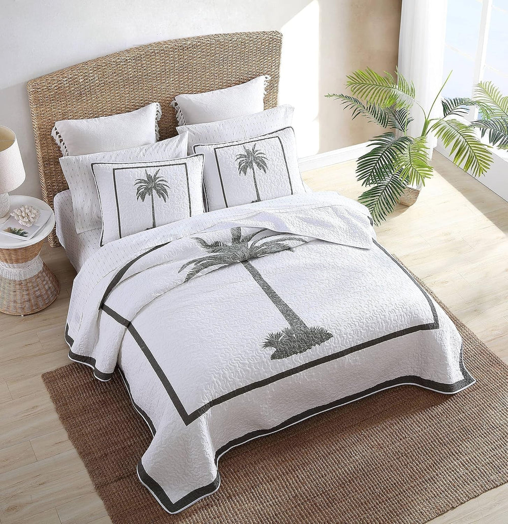 Tommy Bahama Palm Island-Kollektion | Bettdecke – 100 % Baumwolle, wendbar, weich und atmungsaktiv, vorgewaschen für zusätzliche Weichheit, Kingsize-Bett, grau. Bettdecken und Steppdecken von Naty Shop