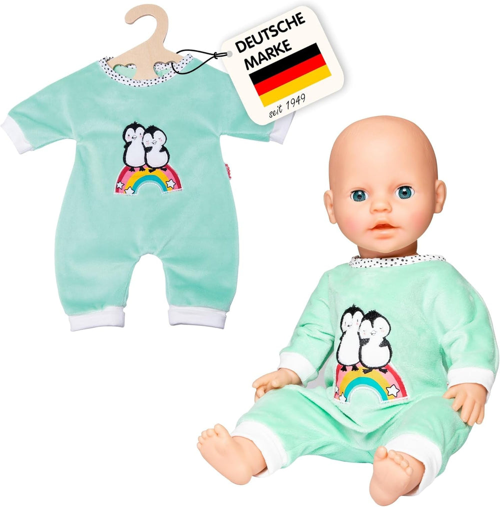 Heless 1181 - Strampler für Puppen im Pinguin Pünktchen Design, aus Softvelours mit hochwertiger Bestickung, Größe 28 - 35 cm