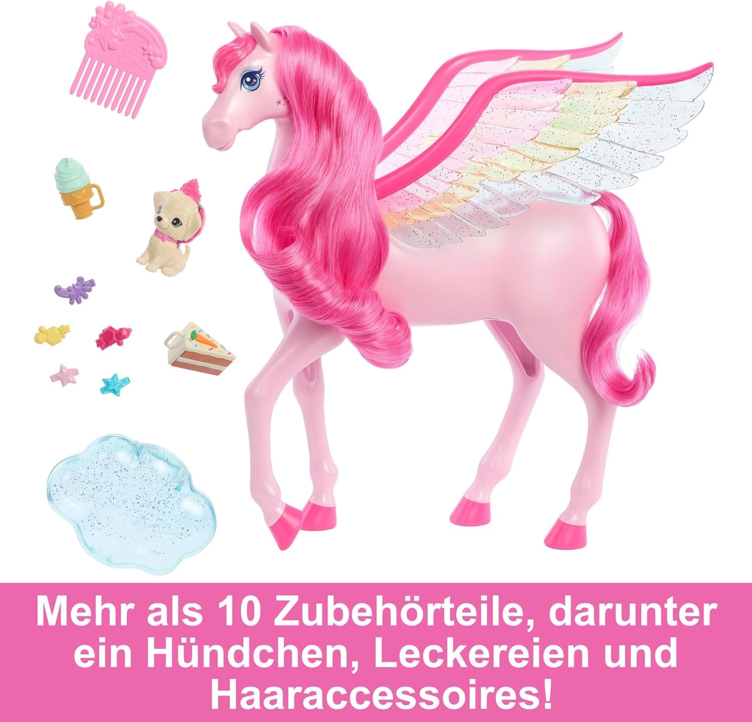 Barbie A Hidden Magic Pegasus - jucărie interactivă cu lumini și sunete, 10 accesorii, aripi curcubeu, pentru copii de la 3 ani, HLC41 Papusi Naty Shop