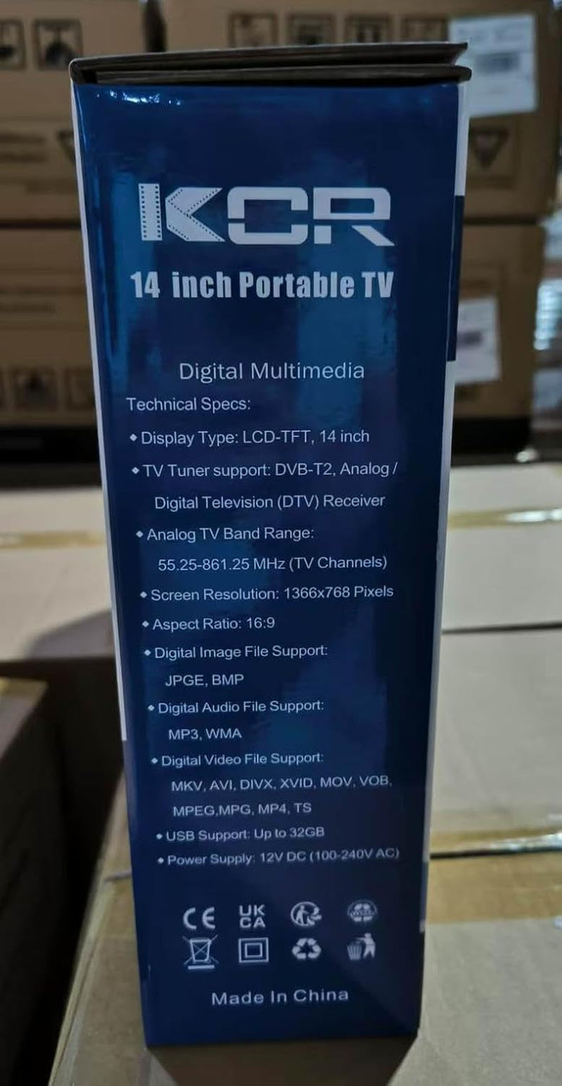 Televizor LED HD de 14 inch, televizor mic cu intrare HDMI, tuner digital încorporat/HDMI/USB/DC-12IN pentru dormitor, bucătărie, rulotă – telecomandă inclusă