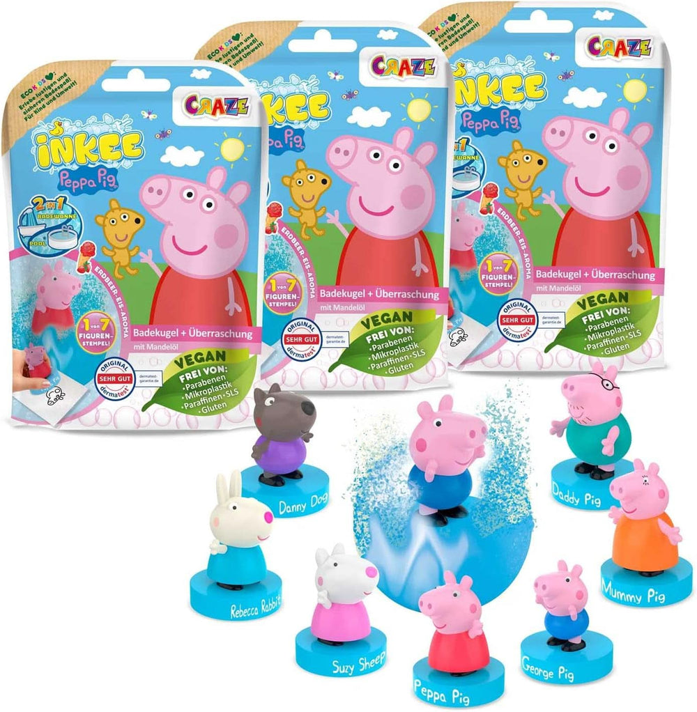 INKEE SURPRISE – Peppa Pig Badebomben für Kinder mit Peppa Pig Überraschungsbadespielzeug – Badezusatz für Kinder Mutter und Kind Naty Shop 3X Peppa Pig Badebomben mit Überraschung