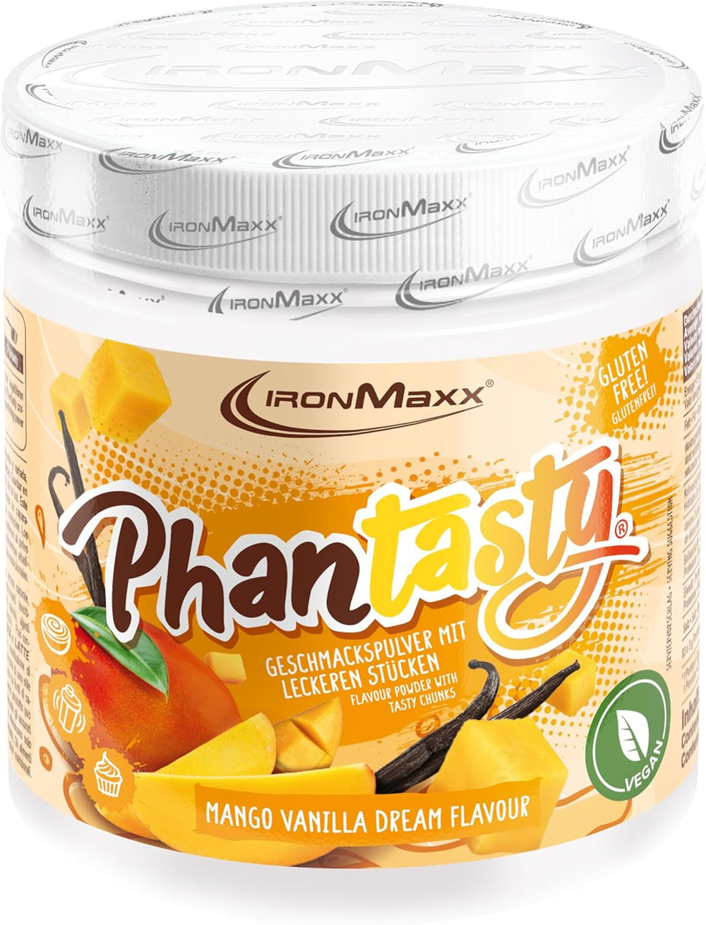 Ironmaxx Phantasty - Cremiger Pfirsich 250G Dosis | Veganes Geschmackspulver mit echten Frucht- oder Nussstückchen | Perfekter Zuckerersatz Süßstoffe Naty Shop 250 G (1Er Pack) Mango Vanilla Dream