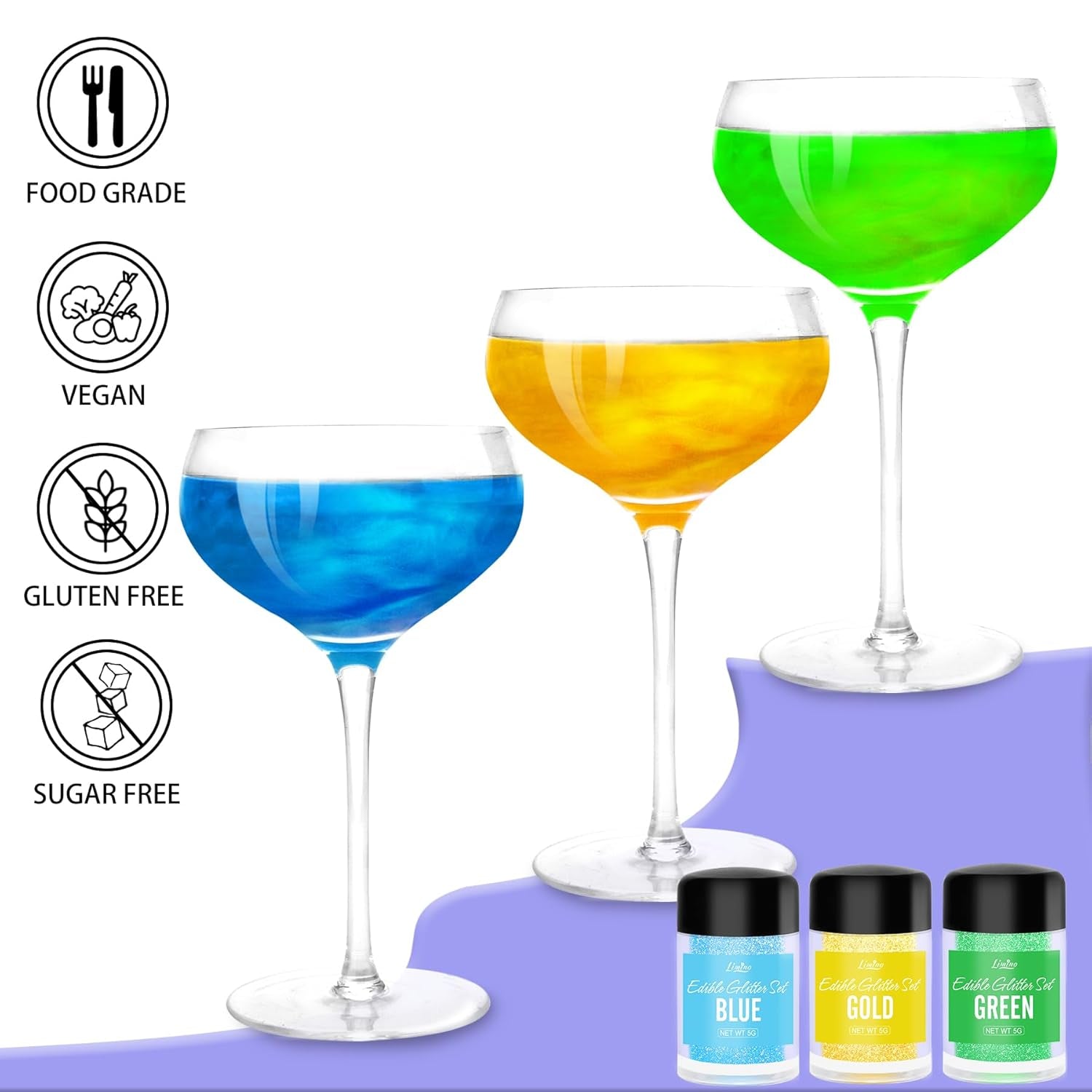 Sclipici comestibil - 4 culori pudră cu sclipici comestibilă, praf cu sclipici în sticlă cu spray pentru băuturi, prăjituri, alimente - pudră cu sclipici metalic, colorant alimentar pentru cocktailuri, fondant, fursecuri, vin