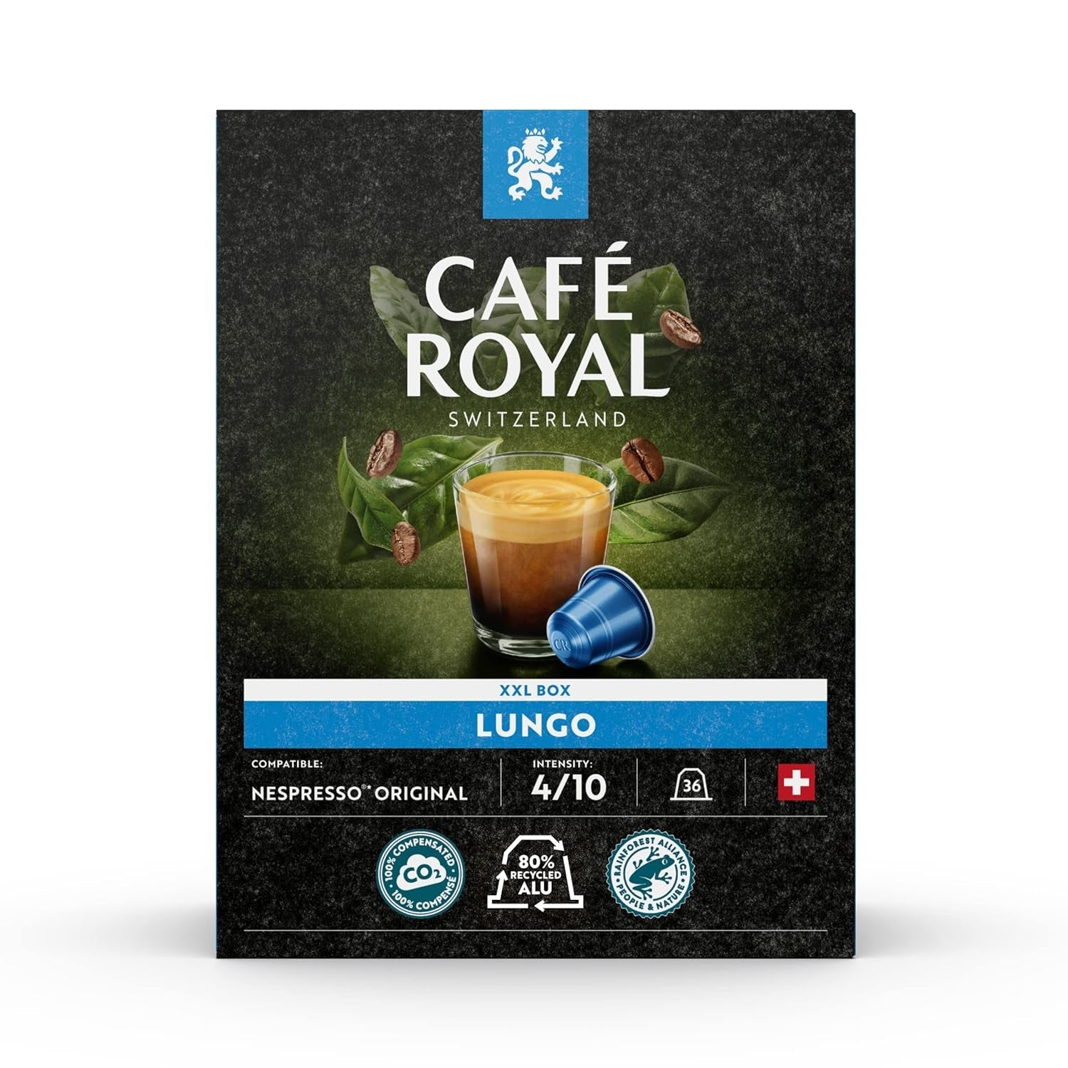 Café Royal Dark Chocolate Flavoured 100 Kapseln für Nespresso Kaffee Maschine - 4/10 Intensität - UTZ-zertifiziert, aus Aluminium & Lungo 36 Kapseln für Nespresso Kaffee Maschine - 4/10 Intensität