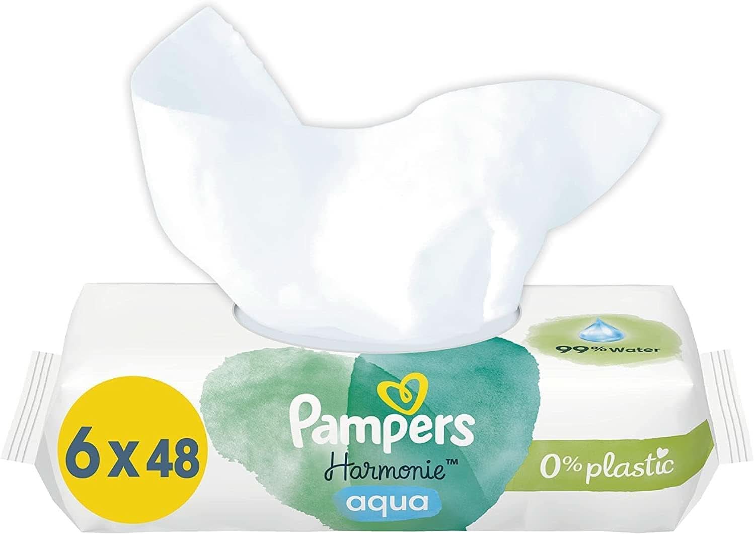 Pampers Harmonie Aqua Feuchttücher, Feuchttücher, die dabei helfen, den natürlichen pH-Wert der Haut wiederherzustellen, leichte Lotion mit 99 % Wasser Baby Feuchttücher Naty Shop 288 Tücher