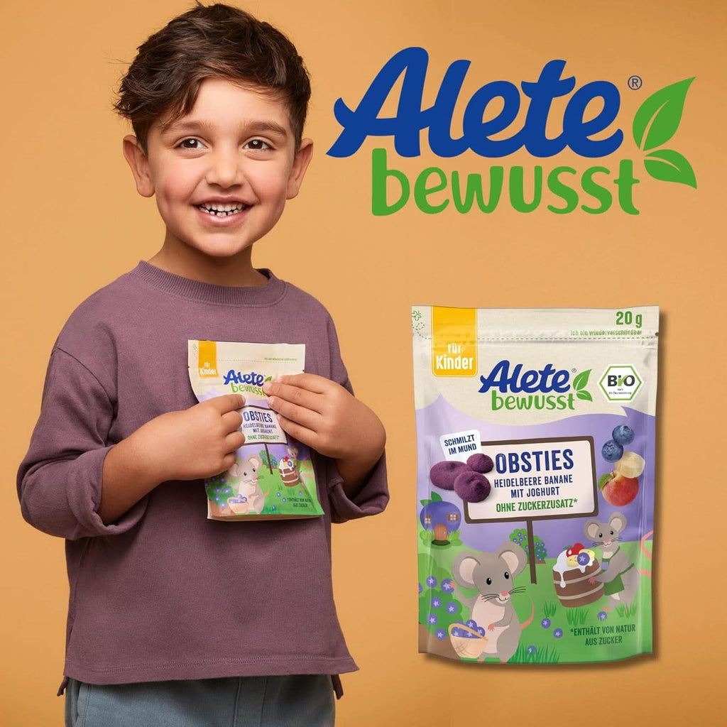Alete Bewusst Obsties, Afine si Banana cu Iaurt, De la 3 ani, chipsuri de fructe organice liofilizate, 20 grame Mama si Copilul Naty Shop