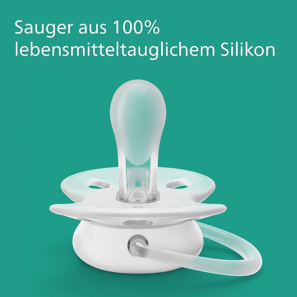 Suzete Philips AVENT ultra moi - pachet de 4 suzete extra moi, fără BPA, pentru bebeluși cu vârsta cuprinsă între 0 și 6 luni, inclusiv cutie de transport și sterilizare (Model SCF091/35)