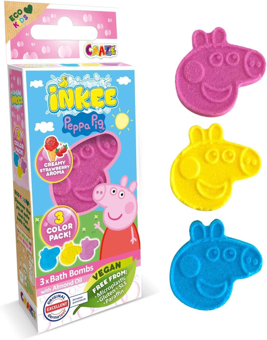 INKEE SURPRISE – Peppa Pig Badebomben für Kinder mit Peppa Pig Überraschungsspielzeug für die Badewanne – Badezusatz für Kinder Mutter und Kind Naty Shop 3X Peppa Pig Badebomben