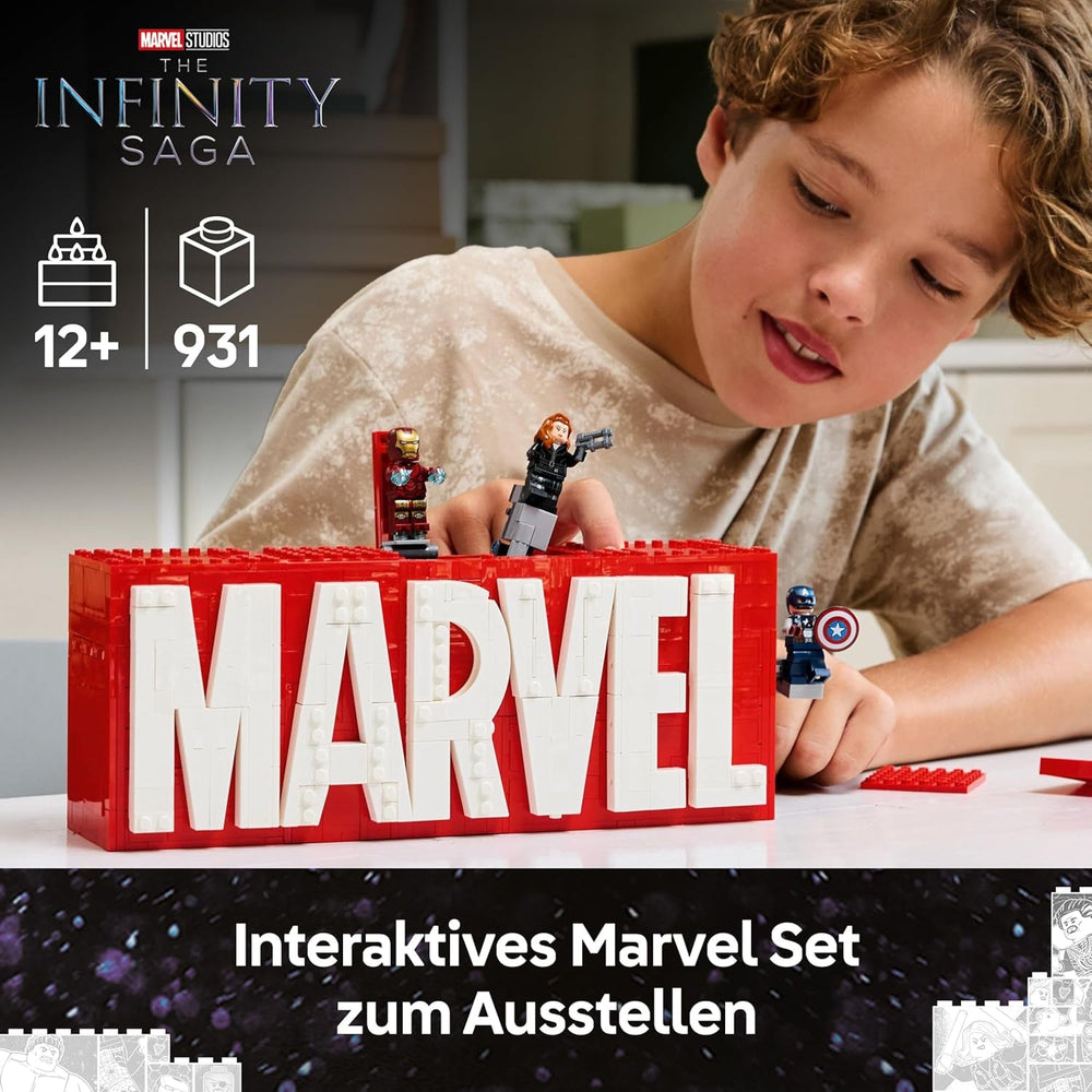 LEGO | Marvel: MARVEL Logo & Minifiguren - Sammlerstück inkl. Hulk, Thor, Iron Man, Black Widow und Captain America - Bauset mit Avengers Figuren - Geschenk für Jungen und Mädchen ab 12 Jahren - 76313