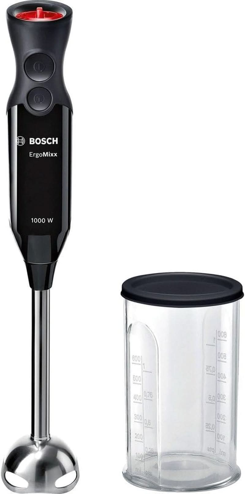Bosch Stabmixer Ergomaster Serie 4, 1000 Watt, Edelstahl-Mixstab, Zerkleinerer, Mix-/Messbecher, Schwarz Bucatarie Naty Shop Ergomixx