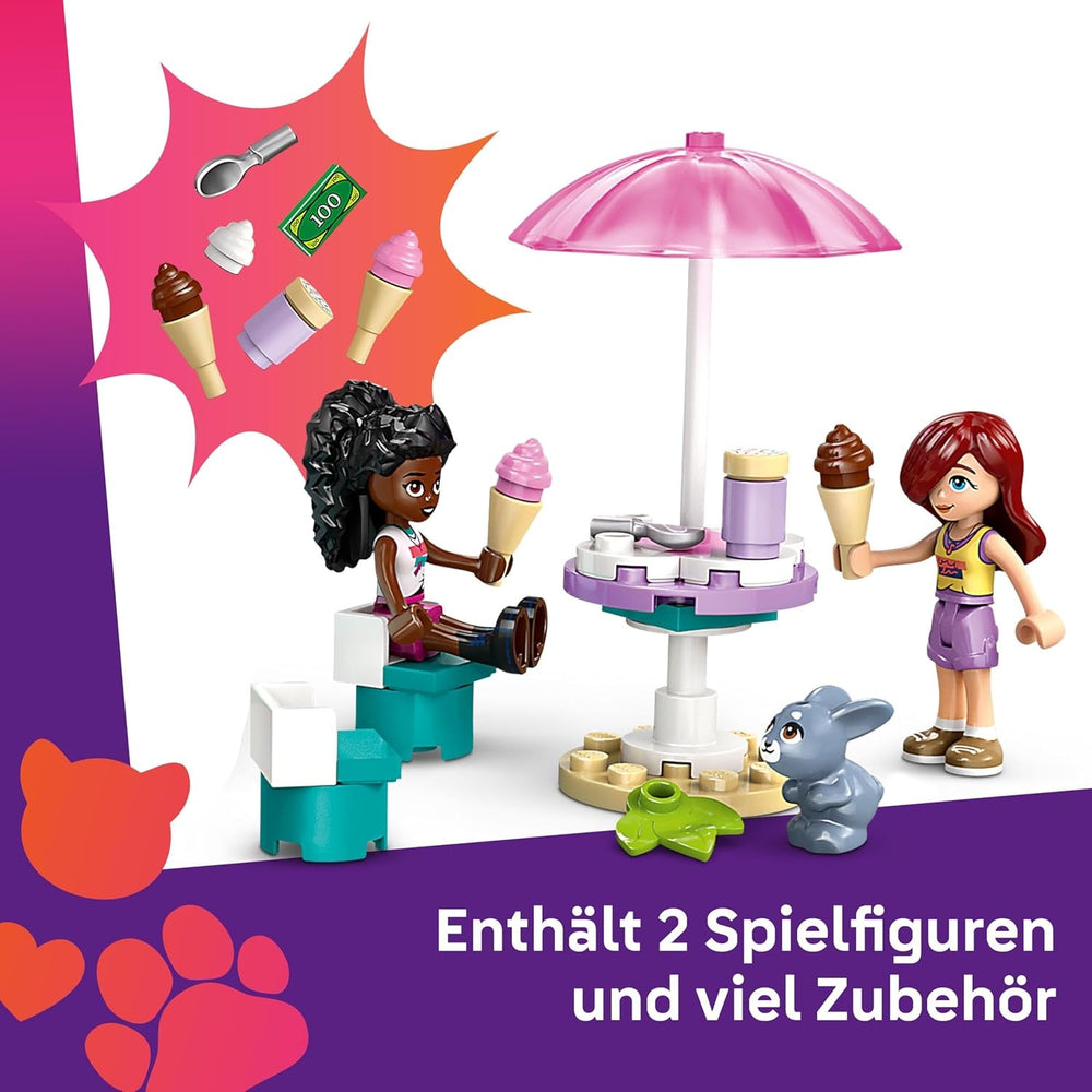 LEGO Friends Heartlake City Eiswagen, Spielset für Rollenspiele, Bauset mit 2 Spielzeugfiguren und einem Hasen, Spielzeug für Mädchen ab 4 Jahren, Bauspielzeug mit Minifiguren der Charaktere 42644