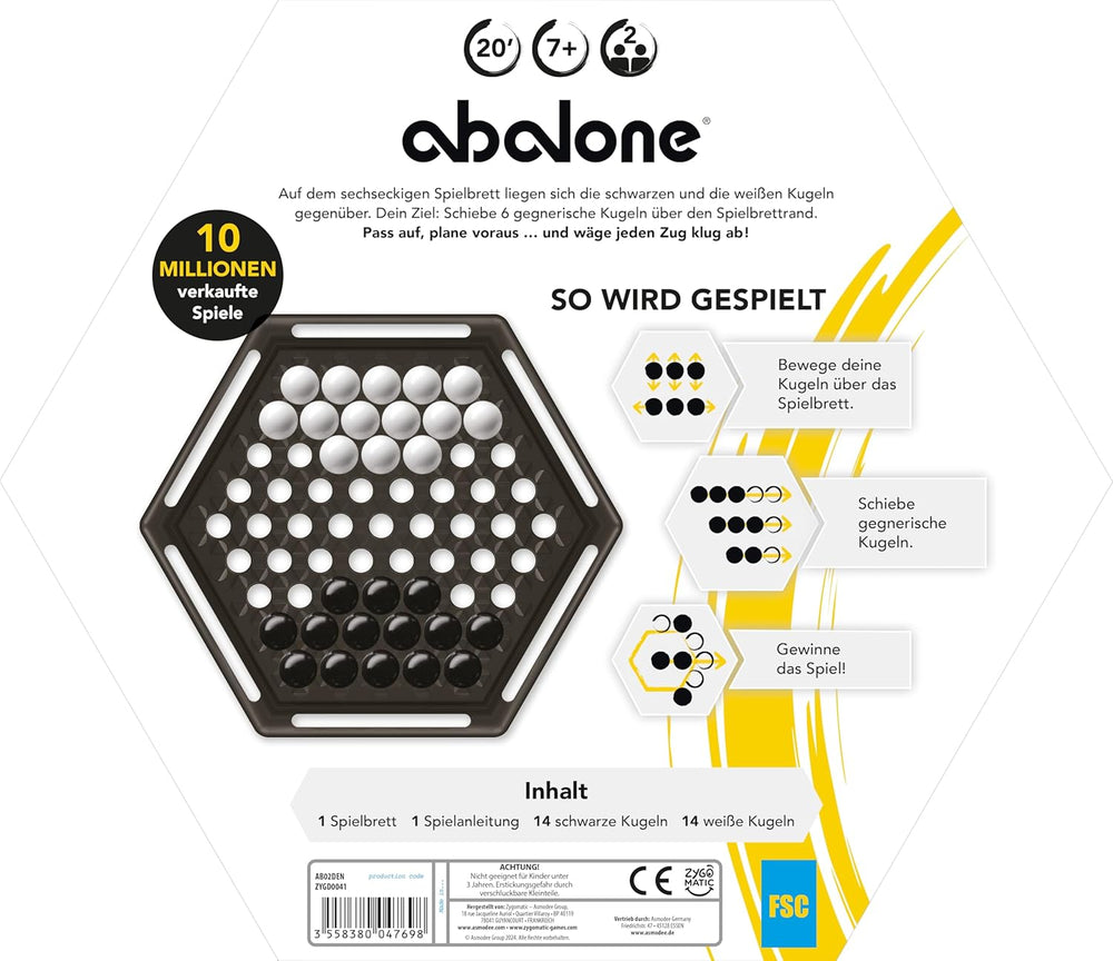 Asmodee, Abalone, Familienspiel, Strategiespiel, 2 Spieler, ab 7 Jahren, 20+ Minuten, Deutsch