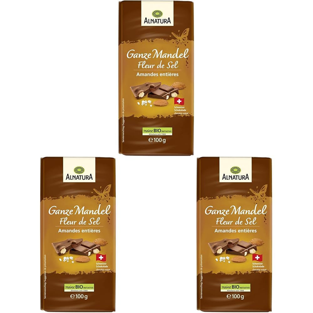 Ciocolată organică cu migdale întregi și floare de sare, 100 g