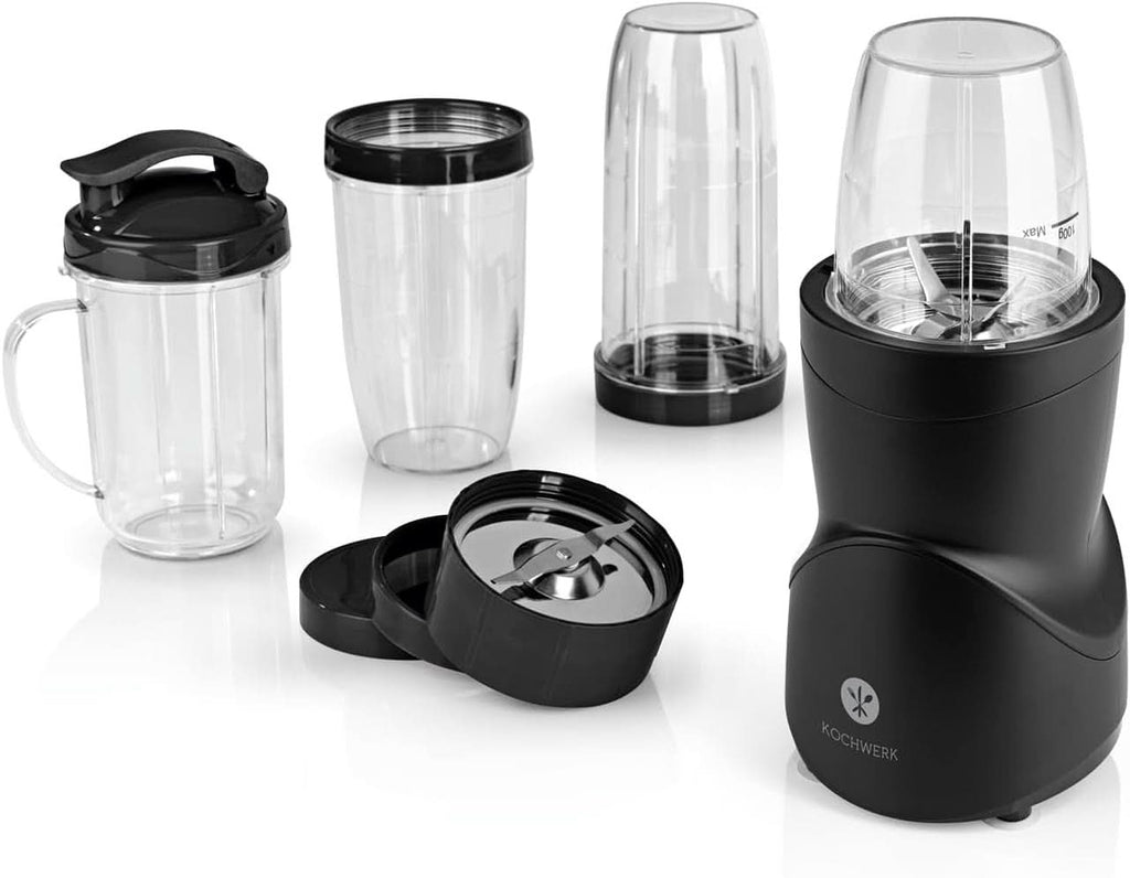 Smoothie Maker 12-Tlg | To-Go Deckel & 4 Mixbehälter | Für Obst, Gemüse & Nüsse | Mit Ice-Crush Funktion | Mini-Standmixer Zum Mixen, Rühren, Zerkleinern, Mahlen, Hacken & Pürieren | Bpa-Frei Bucatarie Naty Shop