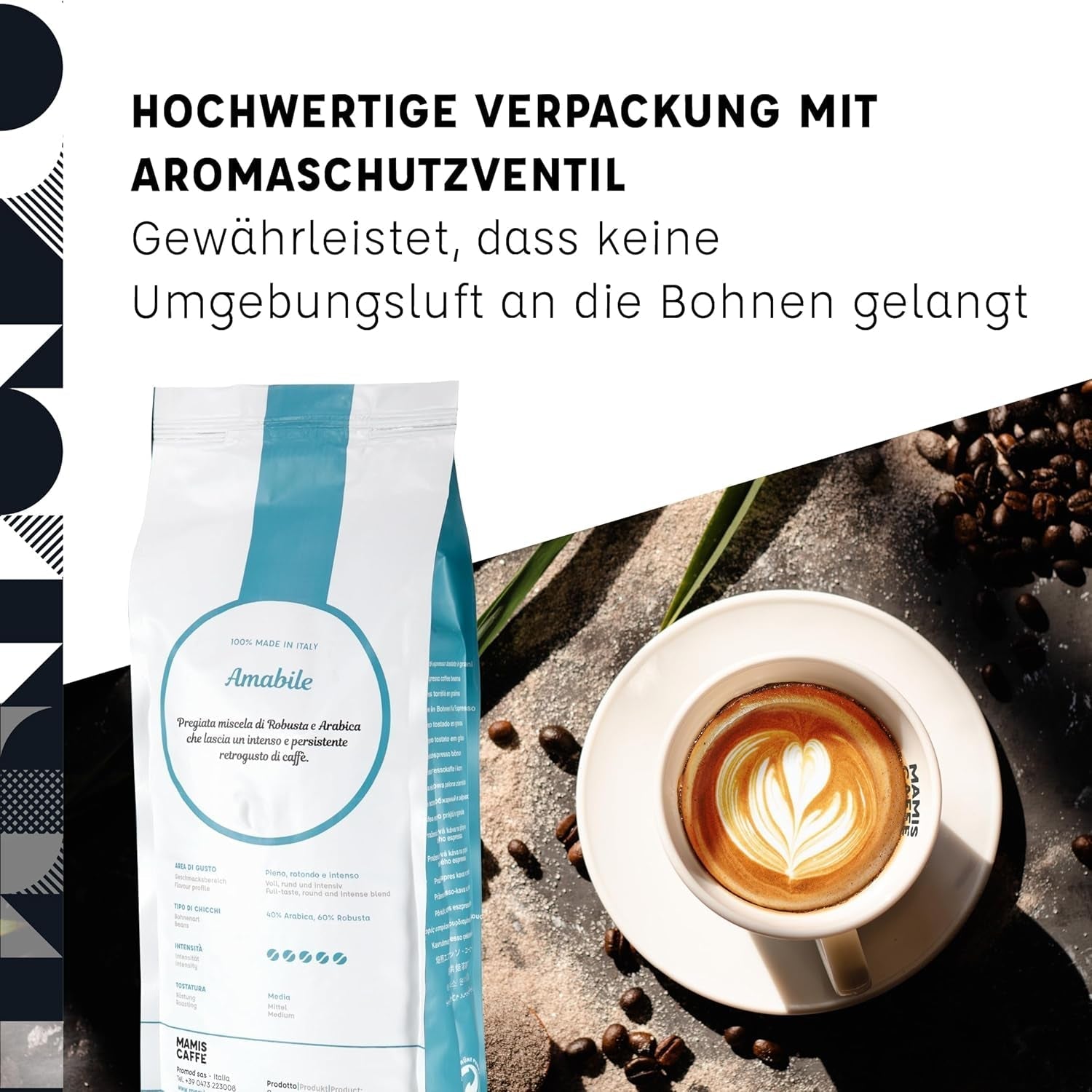 Mamis Caffè Amabile - Boabe espresso întregi - Cafea prăjită mediu cu nuanțe dulci - Espresso italian cu cremă groasă Cafea Naty Shop