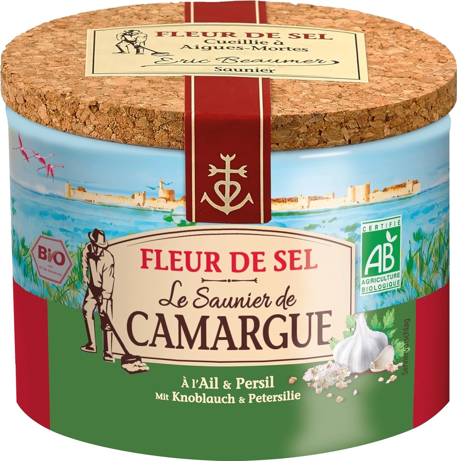 Le Saunier de Camargue Fleur De-Sel Zitrone Thymian in 125 g Dose, Premium Meersalz aus Süd-Frankreich, Ideal als Finishing von Speisen und zum Verfeinern von Gerichten