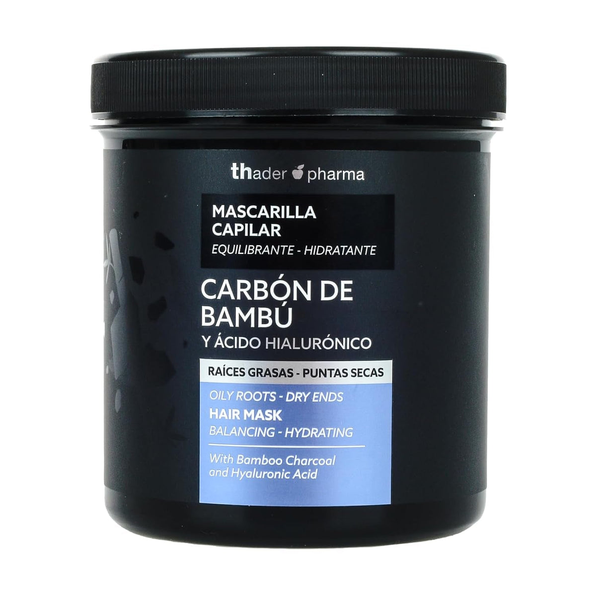 Thader Pharma Mască de păr echilibrantă cu cărbune de bambus și acid hialuronic - Ideal pentru rădăcini grase și vârfuri uscate, 700 ml Masca de par Naty Shop Titlu implicit