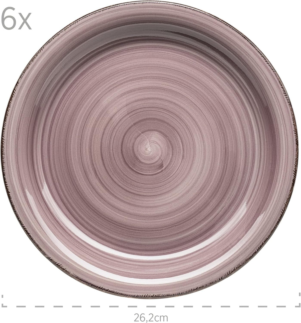 MÄSER 931951 Bel Tempo II, Teller-Set Für 6 Personen Im Modernen Vintage Look, 12-Teiliges Tafelservice, Handbemalt Im Lila Farbton Berry, Steingut Seturi vesela masa Naty Shop