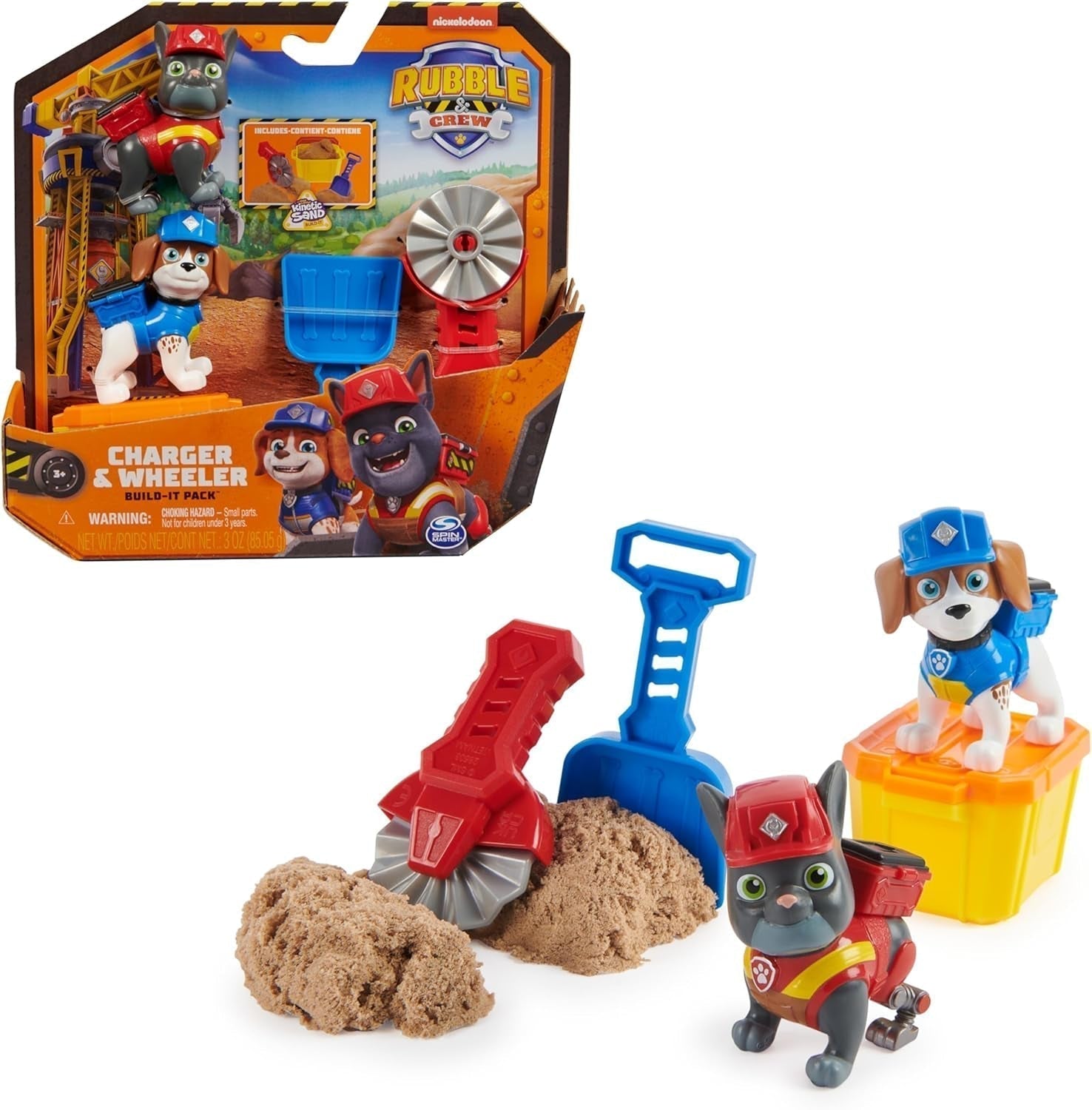 Rubble & Crew - Set de figurine de acțiune cu figurină Rubble & Mix, 2 jucării de construcție și 85G nisip cinetic de construcție, jucărie potrivită pentru copii de la 3 ani în sus Action figures Naty Shop Charger Wheeler