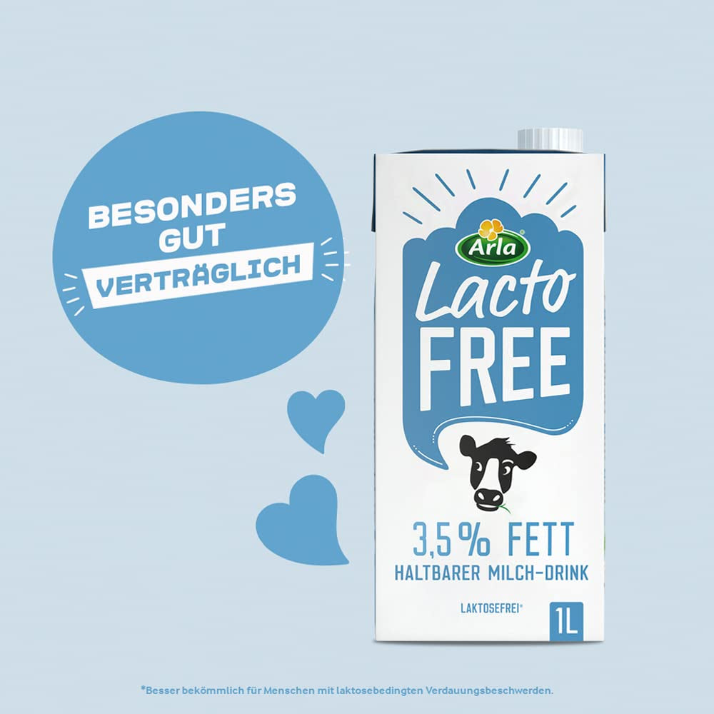 Arla LactoFREE Laktosefreie Haltbare Milch 3,5% Fett | 10 x 1L | echter Milchgeschmack, weniger süß | reich an Kalzium und Vitamin B12