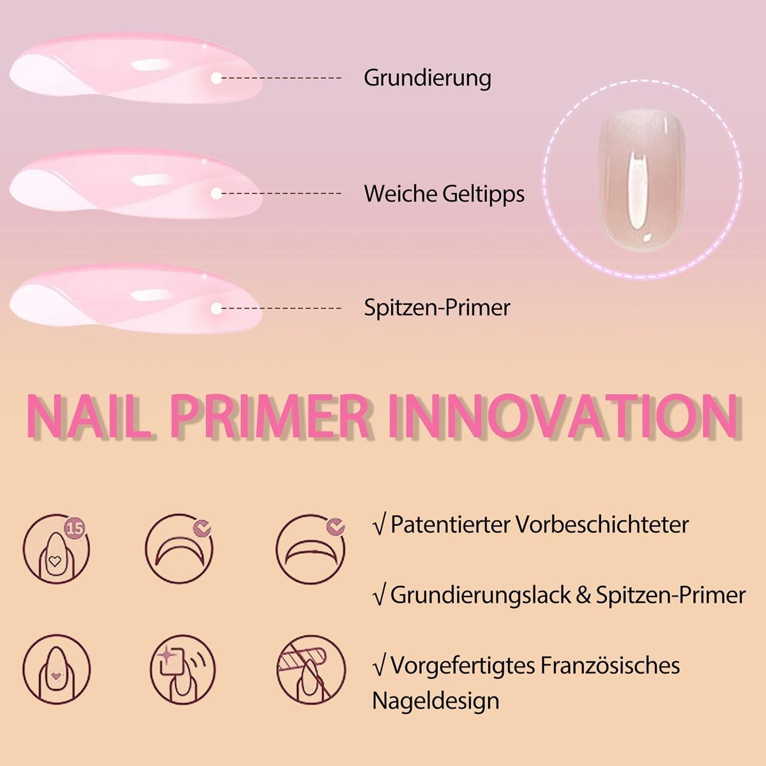 Set unghii false - 240 bucăți unghii scurte și pătrate, model gel moale, gradient alb nud, unghii false artificiale naturale pentru lipire, pentru femei DIY (gradient nud, 240X)