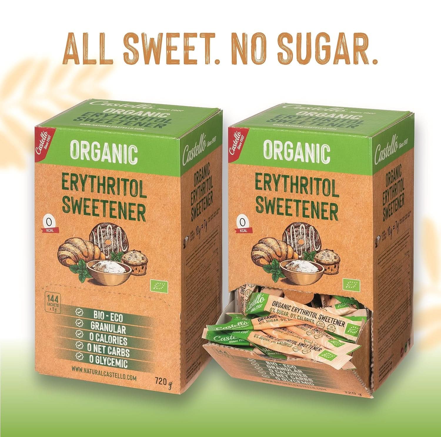 Natürliches Bio-Erythrit | 144 Beutel mit 5 g, insgesamt 720 g Süßstoffe von Naty Shop