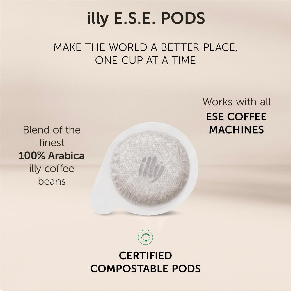 illy, Kaffee E.S.E. Pads Einzeldosis CLASSICO, 100% Arabica mit Noten von Orangenblüten und Jasmin, Sanfter Geschmack und Süßer Nachgeschmack, 1 Packung mit 18 kompostierbaren kapseln