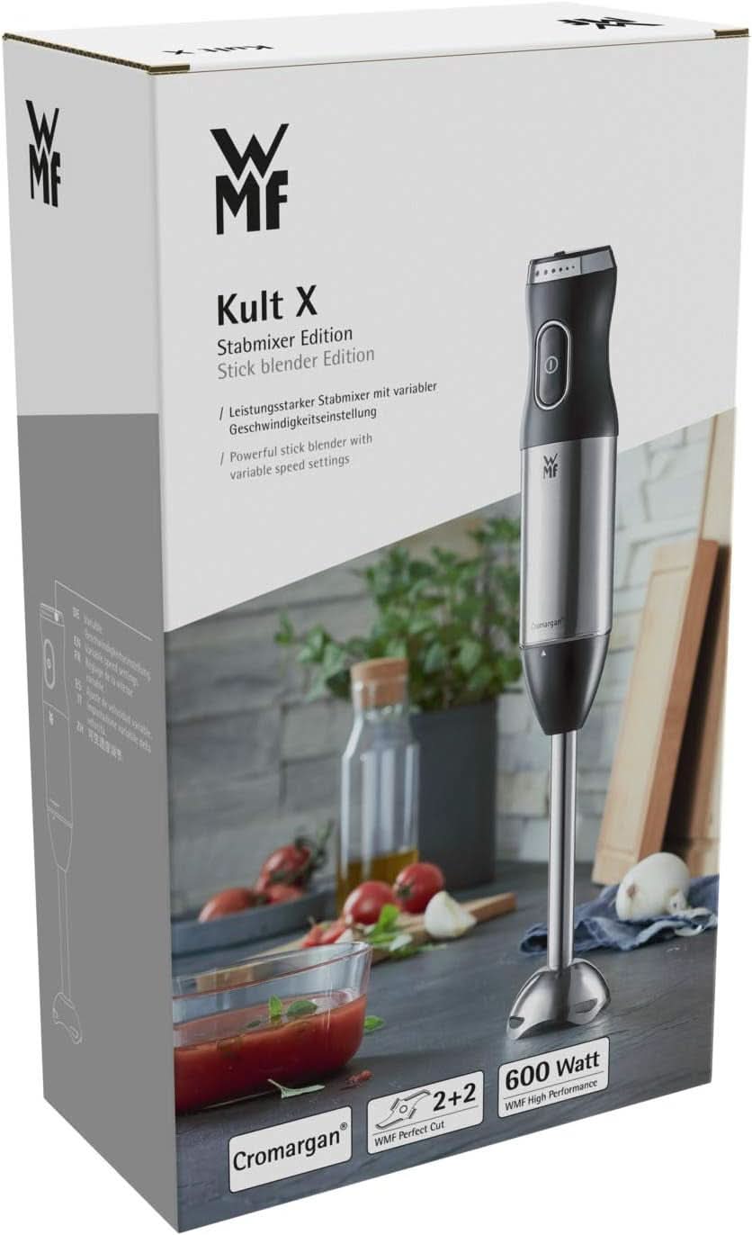 WMF Kult X Edition Stabmixer, Zauberstab 600 W, Pürierstab Edelstahl Mit Variabler Geschwindigkeitsenstellung, Purierstab Edelstahl Matt Kitchen Naty Shop
