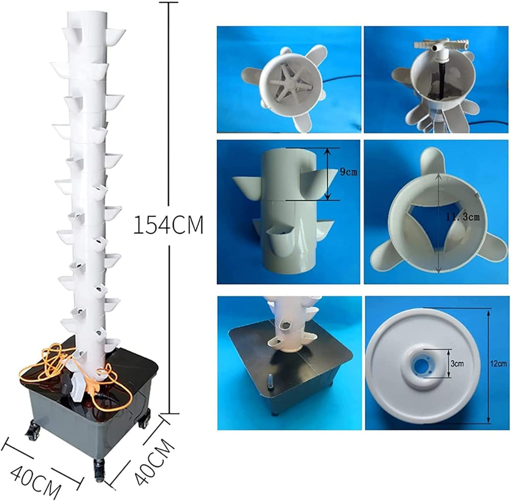 Turn hidroponic, sistem acvaponic de ceară cu 15 niveluri și 45 de găuri, kit de creștere aeroponică pentru grădină, fără sârmă, pentru ierburi, fructe și legume cu pompă de hidratare, adaptoare, ghivece din plasă