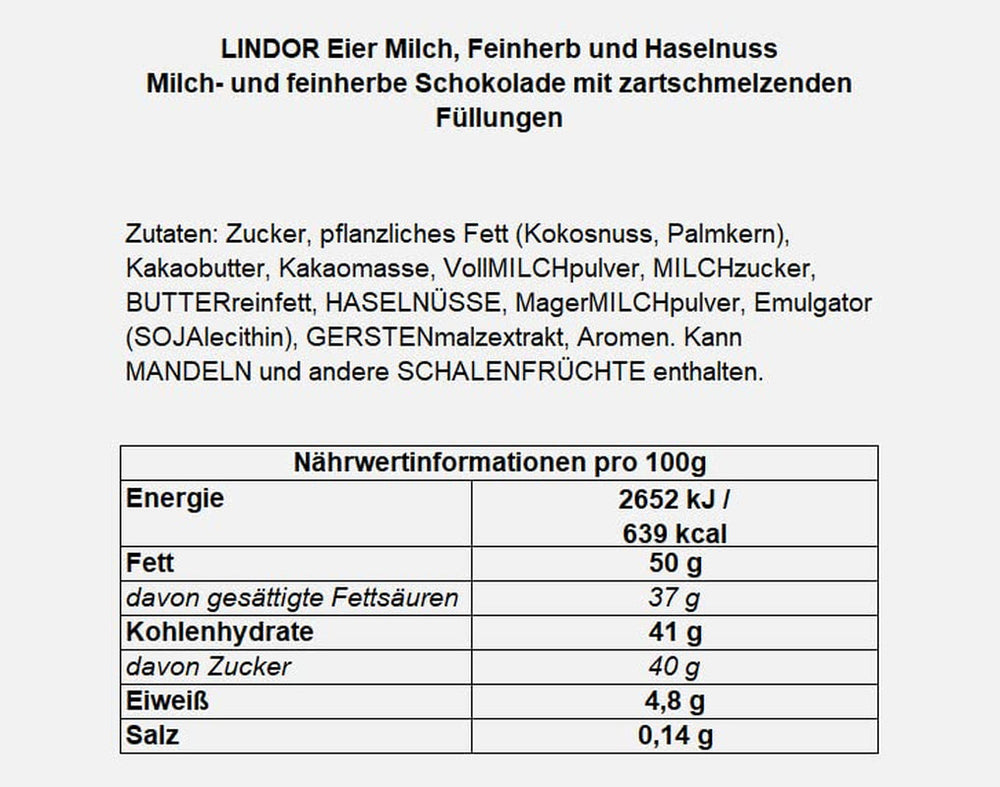 Ouă LINDOR cu ciocolată Lindt | 4 cutii a câte 450 g fiecare | Ouă LINDOR cu umplutură care se topește în gură, din ciocolată cu lapte, albă, neagră și cu alune | Ciocolată de Paște | Cadou de ciocolată | Ouă de Paște | Ouă de ciocolată