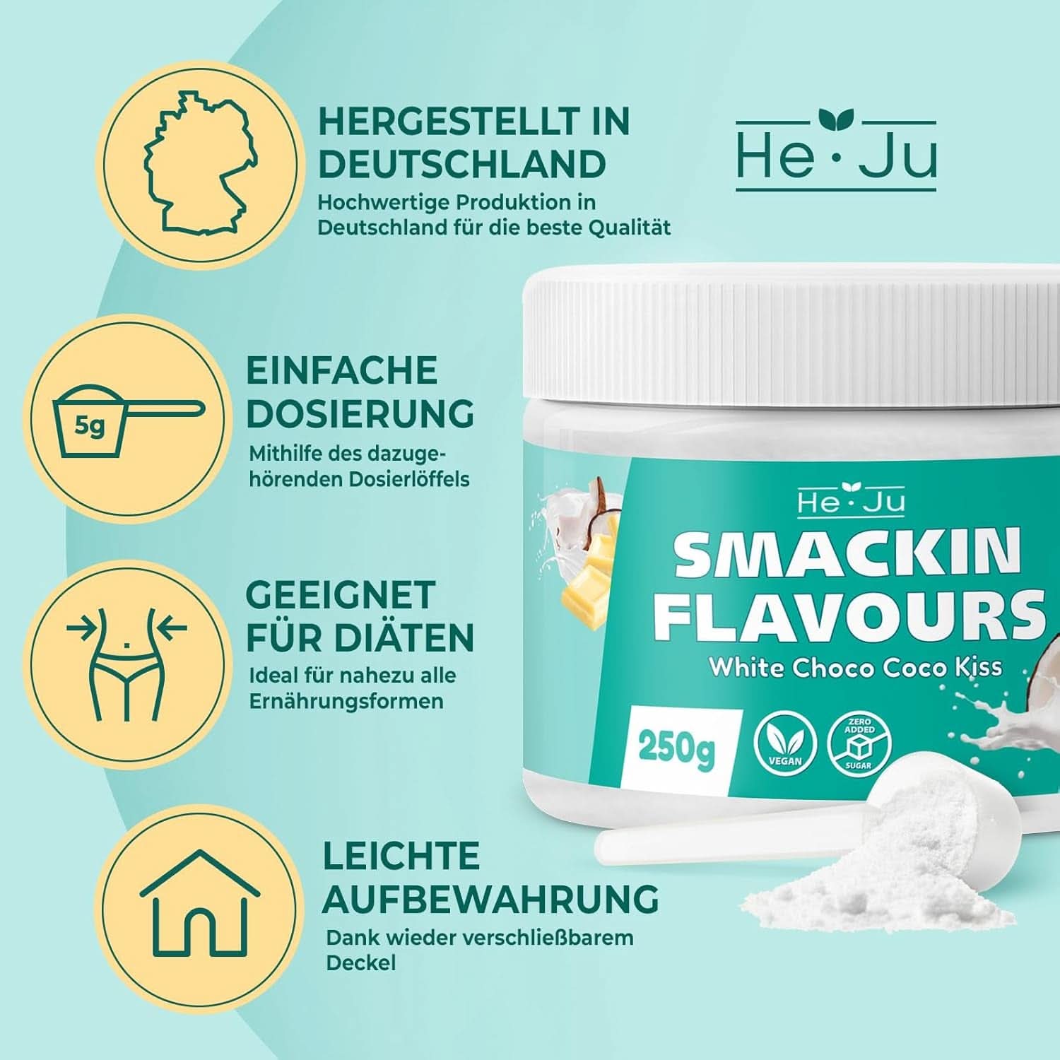 He-Ju, Pudră cu aromă de ciocolată albă și cocos, 250 grame Arome Naty Shop