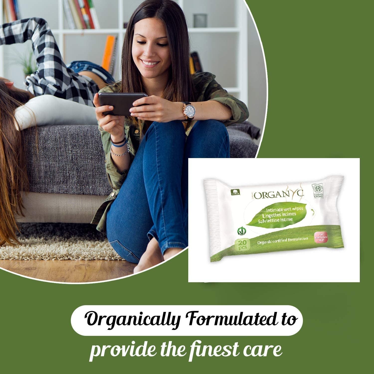 Șervețele umede Organyc Moist Intimate, fabricate din bumbac 100% organic certificat - 4 pachete a câte 20 de șervețele (80 de șervețele în total)