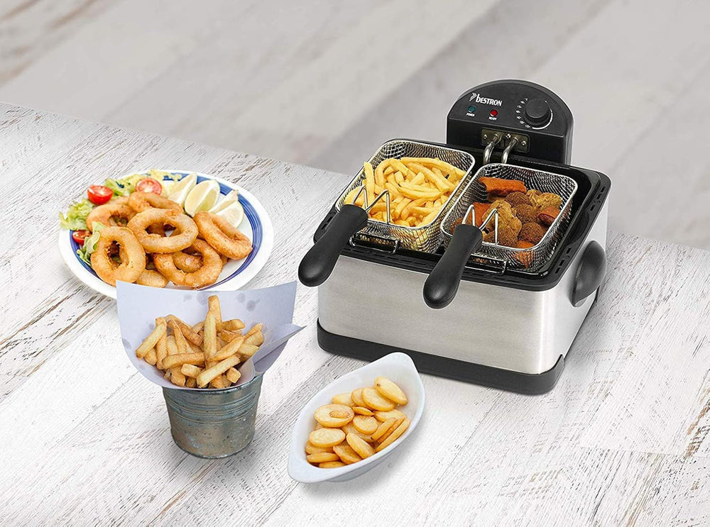 Ölfritteuse Bestron XL mit 3 Frittierkörben, inklusive Kaltzonentechnik und herausnehmbarem Ölbehälter, 4 Liter, 2000 W Haushaltsgeräte Naty Shop