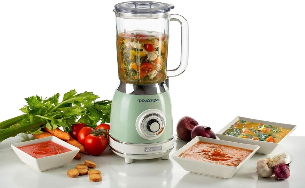 Ariete Vintage 583 Mixer Aus Glas, Retro Multifunktionsmixer Mit 4 Klingen, 4 Geschwindigkeiten + Pulse-Funktion, Ice-Crusher Funktion, 1,5 Liter Fassungsvermögen, 1000W, Green Kitchen Naty Shop