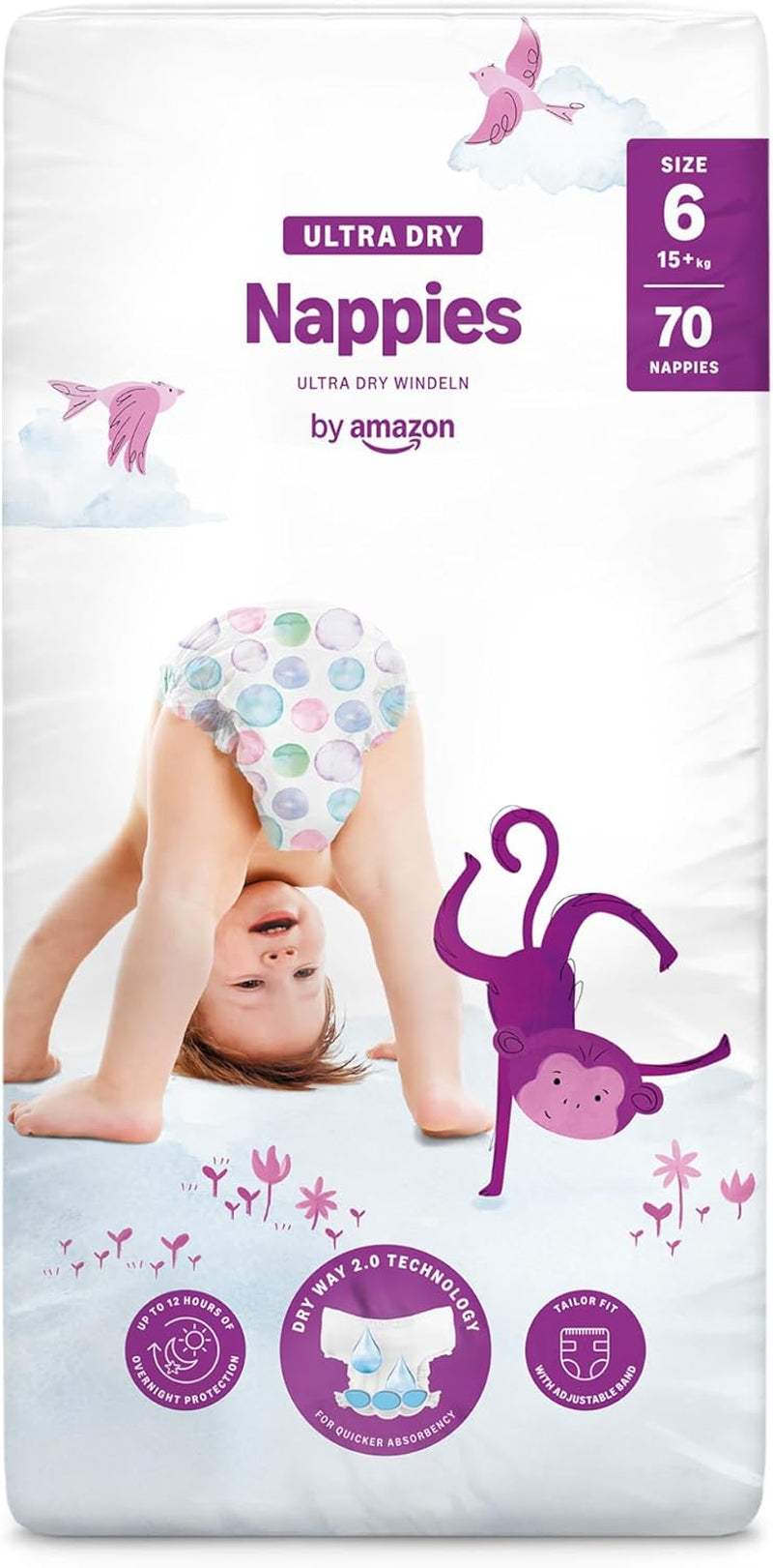 Scutece Ultra Dry de la Amazon, mărimea 1 (2-5 kg) - Cutie lunară, alb, 96 bucăți (2 pachete a câte 48) (anterior sub marca Mama Bear, produs identic)