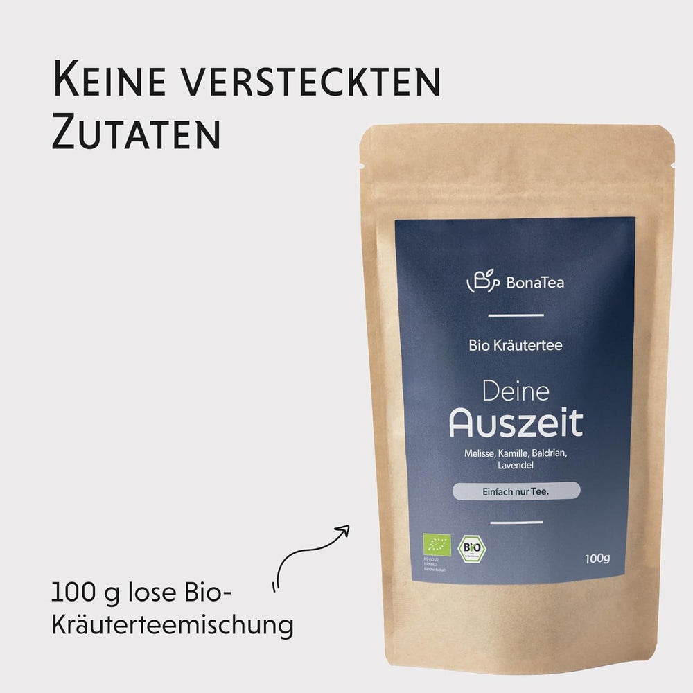 Ceai de seară BIO 100 g - Pauza ta cu valeriană, lavandă, melisă, mușețel, amestec de ceaiuri din plante pentru relaxare seara