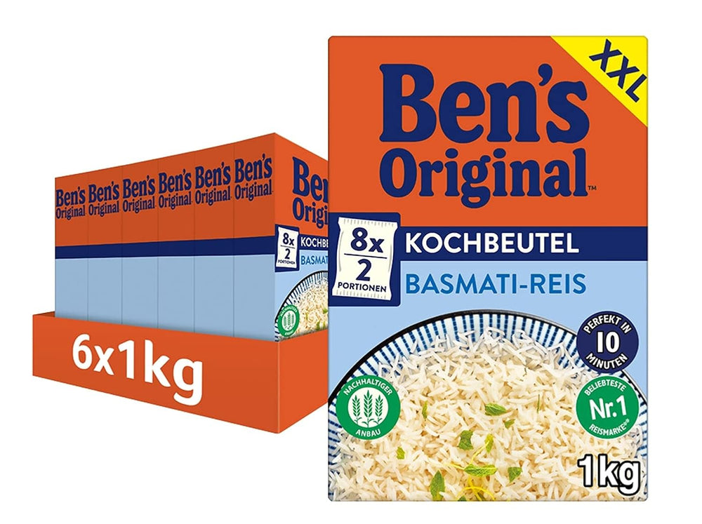 Ben's Original Basmatireis, 10 Minuten im Beutel kochen, 6 Packungen (6 x 1 kg)