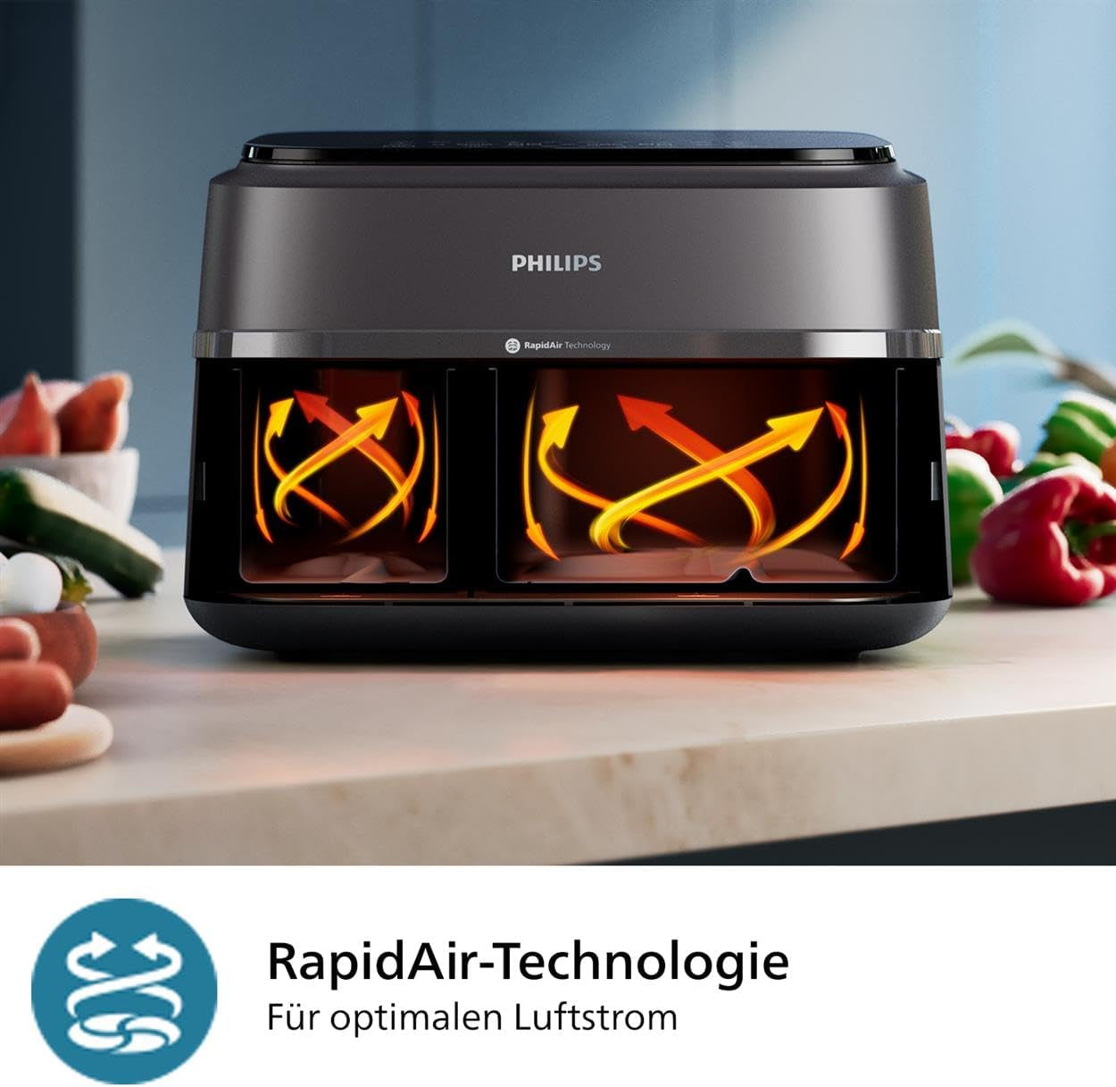 Philips Airfryer Dual Basket 3000-Serie, 9 l, 2 Körbe, 2 Gerichte gleichzeitig fertig, Rapidair-Technologie plus Heißluftgeräte Naty Shop