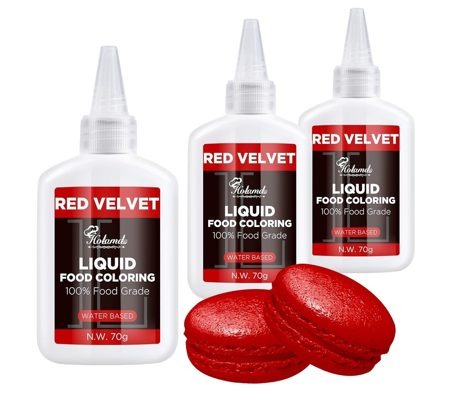Colorant alimentar lichid, set de coloranți alimentari Red Velvet pentru copt torturi, macaroane, fursecuri, coloranți alimentari pentru decorarea torturilor, lichid pentru colorat băuturi (70 g x 3)