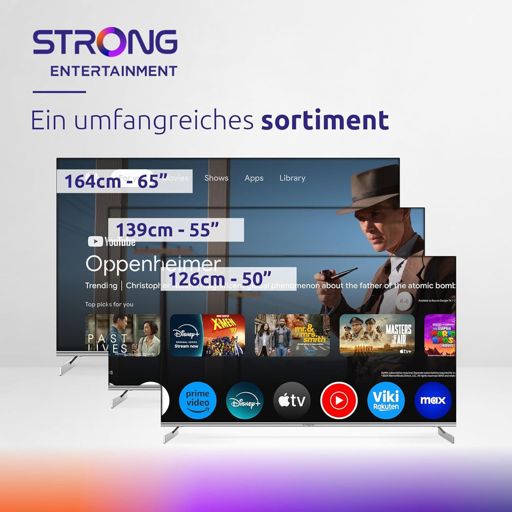 STRONG SRT55UF8733, televizor inteligent QLED 4K de 55 de inci: Vizionați cu Netflix, Prime Video, Disney+ la cel mai înalt nivel - Dolby Atmos, Google TV și control vocal inclus
