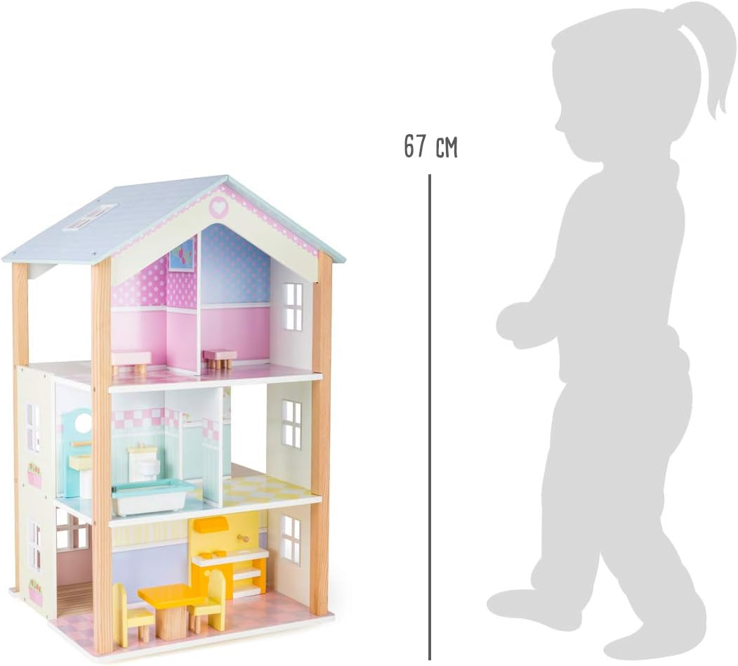Small Foot 11192 Palat de păpuși din lemn rotativ, cu 3 etaje, inclusiv mobilier de jucărie, multicolor, 37 X 40 X 67 Cm Casute de papusi Naty Shop